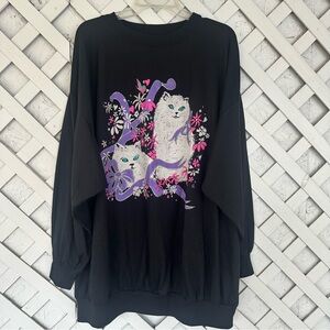 Vintage Roaman's Black Long Sleeve Top with Cats and Floral Print 3X 80’s 90’s